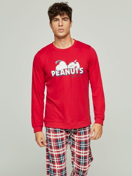 Men's winter plaid cotton pajamas Snoopy